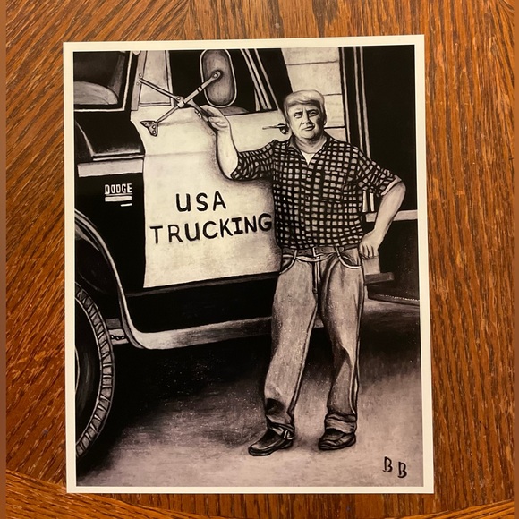 🇺🇸”Trump For Truckers, Let Freedom Ring” Original Art Black & White Print! - Picture 3 of 11